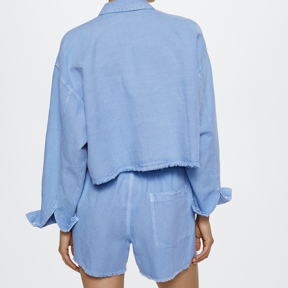 Mango pull on denim style paper bag high waisted shorts with drawstring - Picture 4 of 8